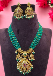Stunning beads mala with green stone and guttapusalu hangings